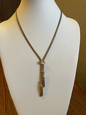 Vintage MONET Necklace Gold Tone BOLO LARIAT SLIDE Chain TASSELS • $9.99