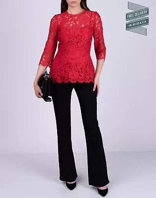 RRP€1342 DOLCE & GABBANA Lace Top Blouse IT42 US6 UK10 S Silk Blend Lined Red • $221.95