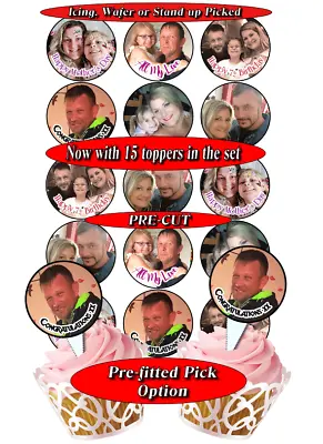 £2.25 • Buy 15 PRE-CUT 50mm Personalised Photo Picture Or Photographs Edible Cupcake Toppers