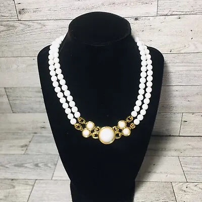 Monet Necklace Choker White Double Strand Faux Pearl Estate • $20