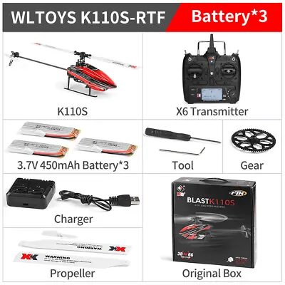 Wltoys XK K110S 6CH 3D Single Paddle Brushless RC Helicopter RTF Christmas Gift • $163.45