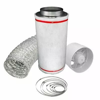 4  Carbon Filter Kit Odour Extraction Fan Aluminium 5 Ducting Hydroponics Hobby  • £44.91