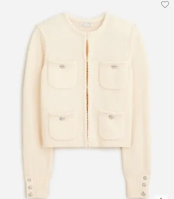 NEW Large J Crew Odette Sweater Lady Jacket With Jewel Buttons Ivory Hthr Muslin • $75