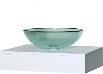 GLASS BASIN SINK WASH BOWL CLEAR BATHROOM CLOAKROOM COUNTERTOP- 420mm • £39.49