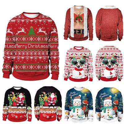 Christmas Ugly Sweater Women Men Xmas Jumper Sweatshirt Tops Hoodies Winter Warm • £14.77