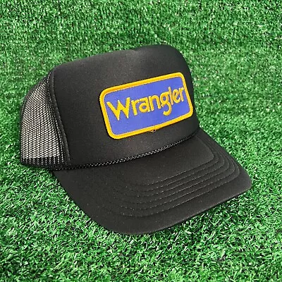 New Wrangler All Black Cap Hat 5 Panel High Crown Trucker Snapback Vintage • $25.95