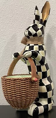 Mackenzie Childs Courtly Check Basket Bunny 9  X 6.5  X 16  Resin Burlap Bow • $149.99