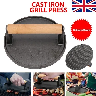 Cast Iron Burger Press Making Hamburger Steak Meat Smasher Utensils Grill BBQ UK • £9.29