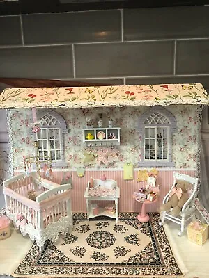  Handcrafted Dollhouse Miniature BABY GIRL'S NURSERY Diorama 1:12 Scale • $125