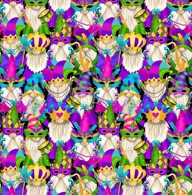 Mardi-Gras Gnomes Fabric•1yd X 44  Cott.BTY!Look!Fast Ship! • $13.99