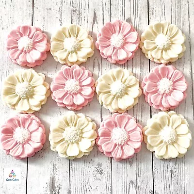 12 Pink & Cream Edible Flowers Fondant Cake Toppers Birthday Wedding Baby Shower • £7.99