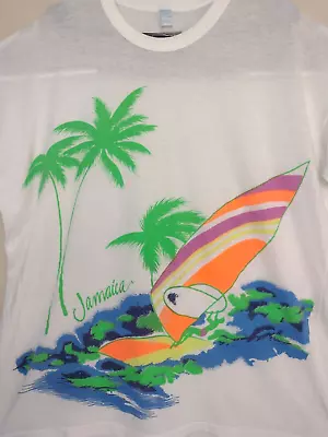 Vintage Jamaican Tropical T-shirt Adult Size XL Beach Neon Sailboat Art Shirt • $19.99