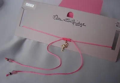 Miss Selfridge Choker Necklace Pink Silky String Flamingo Gold Tone Charm   NEW • £5.98