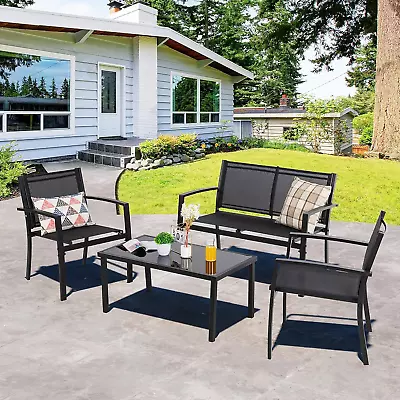 4 Pieces Patio Furniture Set All Weather Textile Fabric Outdoor Conversation Set • $198.80