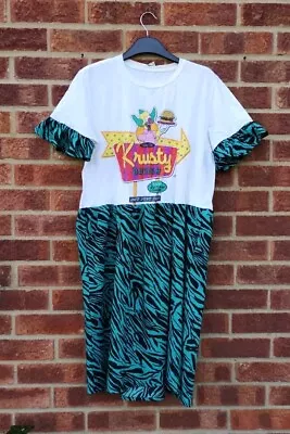 Vtg Handmade Reworked Tshirt Smock Dress Simpsons Krusty Clown White Blue Midi M • $49.80