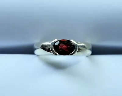 Sterling Silver Garnet AAA Grade Heavy Dress Ring - Size J 1/2 Oval Tension Set • $22.38