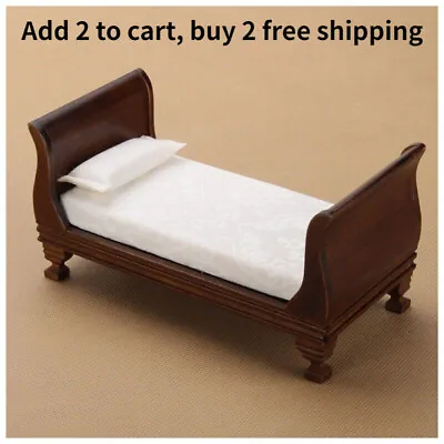 Dollhouse Miniature Vintage Wood Single Bed Furniture Toy Accessories 1:12 Scale • $11