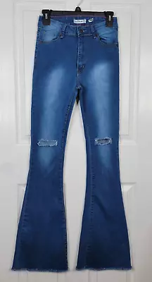 Vince Blue Co Womens Jeans Stretch Flare Wide Leg Distressed Size 5 (26Wx34L) • $17.98