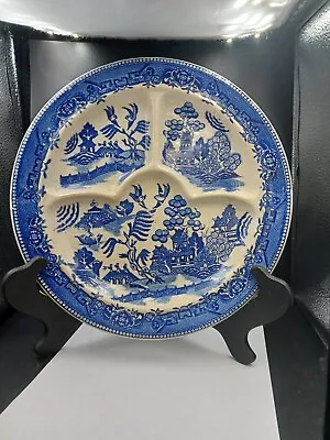 Vintage Moriyama Japanese Blue Willow 11 1/4 In Divided Chop Plate #3 • $5