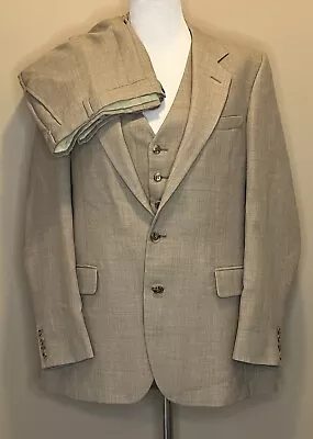 Vintage Pierre Cardin Three-Piece Suit Tan Suit Jacket Vest & Pants ￼ • $39