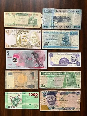 Assorted Lot Of 10 Mixed Banknotes Excellent Variety Unique World Currency • $10.95