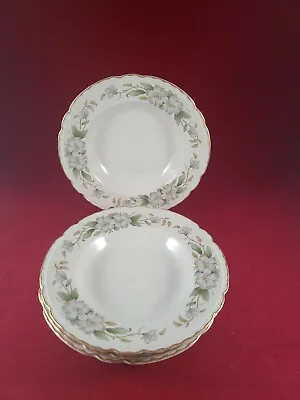 Embassy Usa Vitrified China Dogwood Gold Rim 4 Soup Plates 8 1/8  Diameter • $28