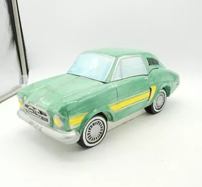Vintage Muscle Car Mustang Green Yellow Strip Ceramic Cookie Jar 1997 By Lotus • $74.99