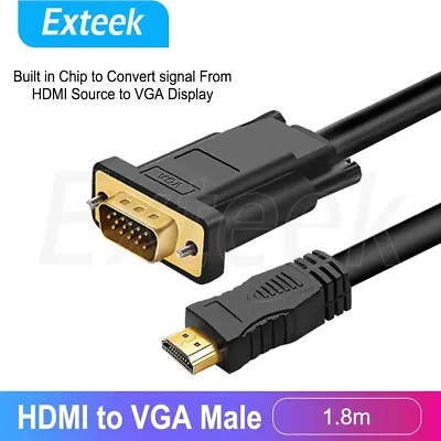 HDMI Male To VGA Male Cable Monitor Lead Full HD 1080P Converter Laptop Adapter • $9.95