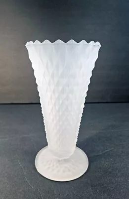 Satin Frosted Glass Vase Indiana Glass Diamond Pattern Vintage • $6.99