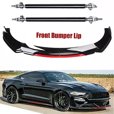 Front Bumper Lip Splitter Red Strut Rods Black+Red For Ford Mustang Body Kit • $69.99