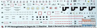 PDH1995 1:32 Peddinghaus Decals - Bf 110 Stencils • $17.64