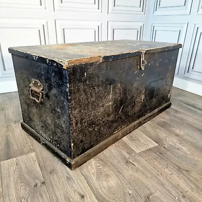 Old Solid Wooden Pine Trunk Chest / Antique Blanket Box Coffee Table Victorian? • £89.99