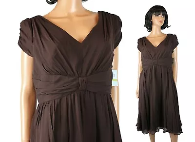 NWT Suzie Chin For Maggie Boutique Dress Sz 14 L Dark Brown 100% Silk Gauze  • $29.99