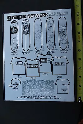 GRAPE Netwerk Skateboards Graffiti Baggy Clothing 90's RB 1993 Dealer Price List • $41