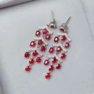 Natural Ruby Chandelier Earrings Women's Natural Ruby Statement Earrings CZ • £567.67