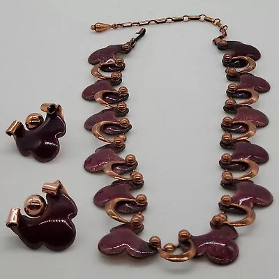 Matisse Copper Enameled Necklace &Screw Back Earrings Vintage #203 • $85