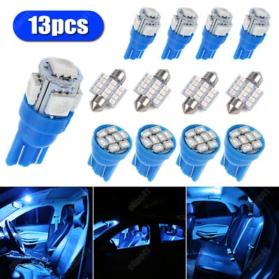 $7.55 • Buy 13x Blue LED Car Interior Lights Package Kit For Dome License Plate Lamp Bulb