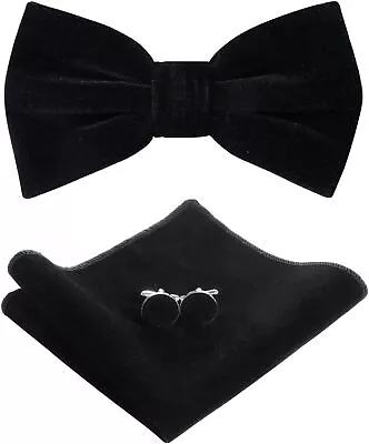 Velvet Bow Ties For Men Pre-Tie Bow Ties Vintage Tuxedo Bow Ties Cufflinks Pocke • $22.94