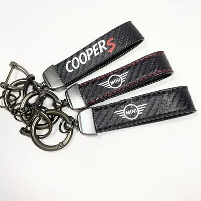 Mini Cooper Car Fob LUXURY CARBON FIBRE Leather Metal Keyring Key Chain Clubman • $11.36