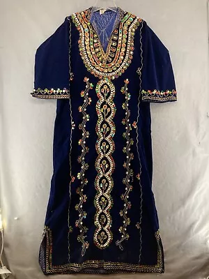 Vintage Moroccan Velvet Dress Womens XL Beaded Embroidered Boho • $29.99