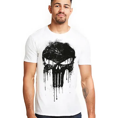 The Punisher Mens T-shirt Skull White S-XXL Marvel Official • £13.99