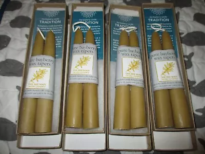 4 Pair The Bee Man Candle Compamy Pure Bayberry Wax Taper Candles Boxed NEW • $40