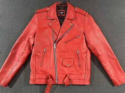 Reclaimed Vintage Leather Motorcycle Jacket Medium Red Distressed Biker  • $79.99