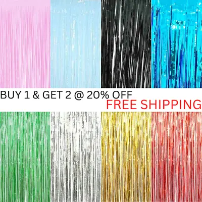 £2.99 • Buy 2M-3M Foil Fringe Tinsel Shimmer Curtain Door Wedding Birthday Party Decorations
