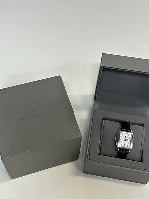 Michele Deco 16 Diamond Dial Wrist Watch For Women Silver With Black Band • $825