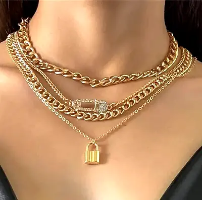 4pcs Golden Women Chain Necklace Set Women Hip Hop Miami Cuban Choker Necklace • $16.98