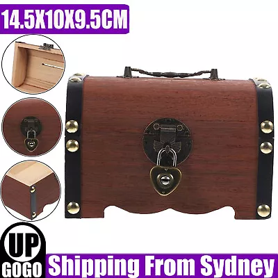 Wooden Treasure Chest Retro Money Storage Box Case Coin Piggy Bank Organizer AU • $13.86