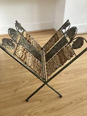 Vintage Retro Folding Magazine Rack Metal And Wicker VGC • £15.99