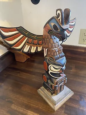 Northwest Coast  CedarThunderbird Totem By Master Salish Carver Gary Rice • $550