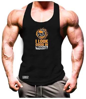 Look Good In Muscles Vest Gym Clothing Bodybuilding Workout MMA Gymwear Tank Top • £11.99